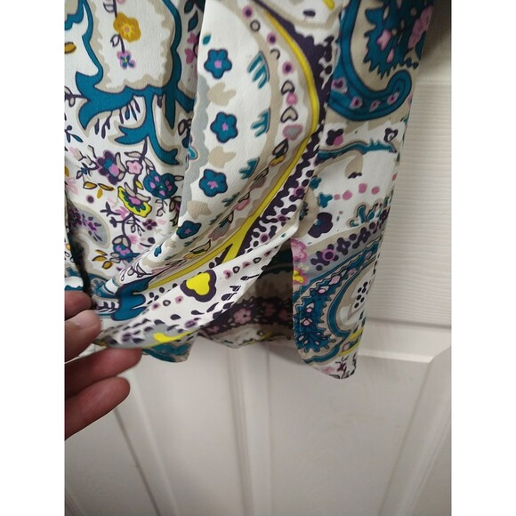 Talbots Woman L Shirt/ Tunic Roll Tab LS Collared Button Paisley Retro Boho Work - Picture 8 of 10
